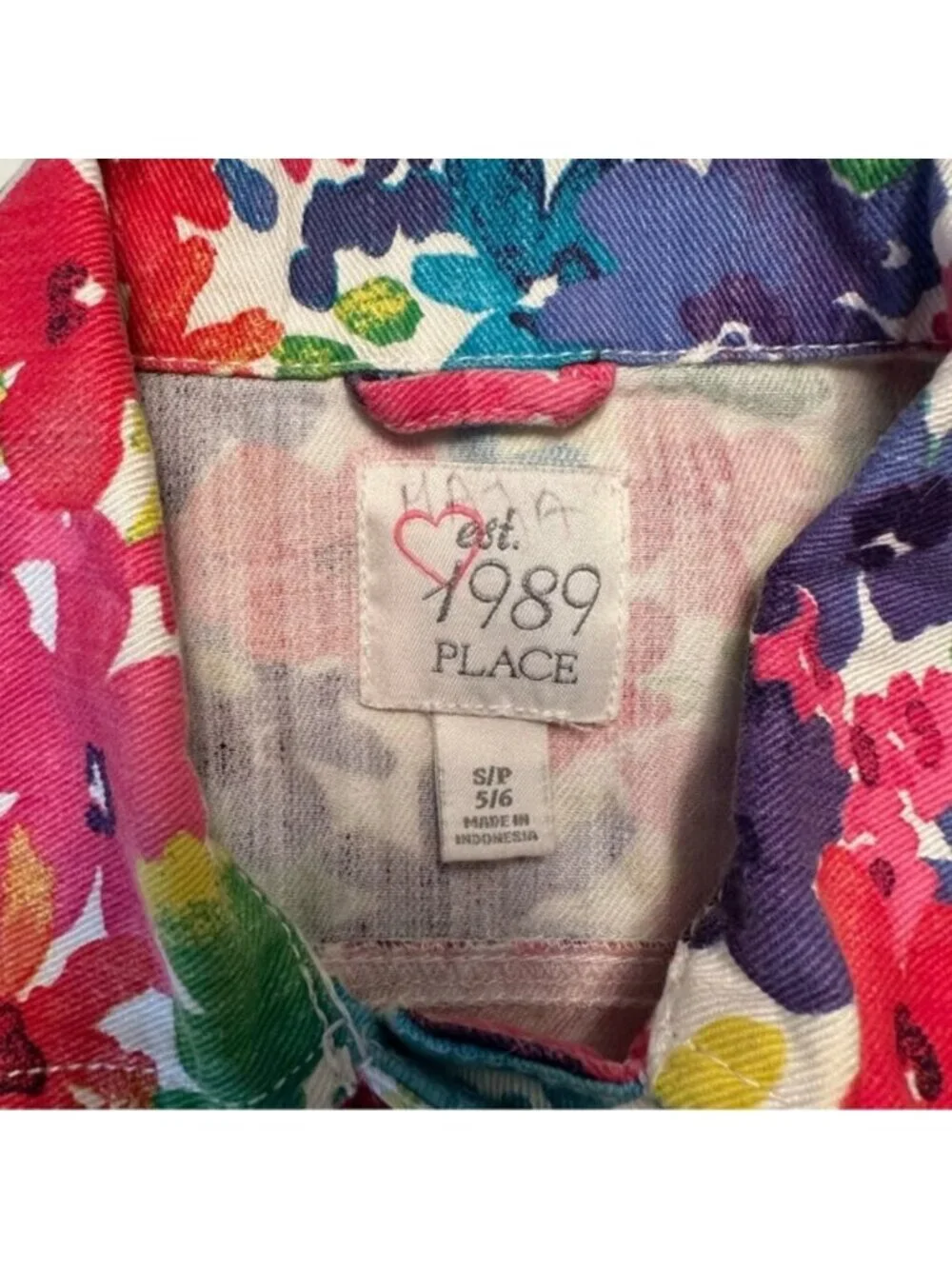 1989 Place | Kids Girl Red & Blue Floral Color Full Denim Jacket Size Small